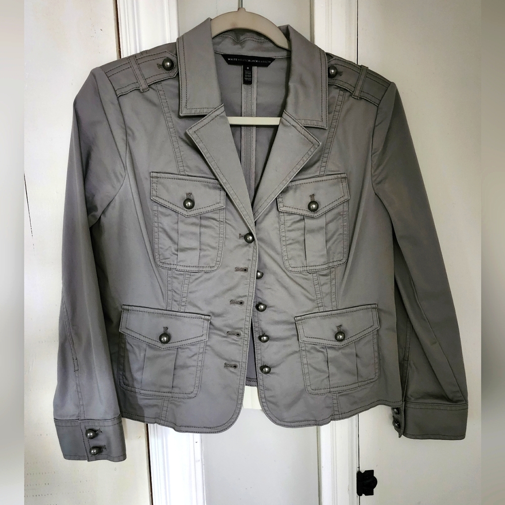 NWOT WHBM Grey military style button up jacket